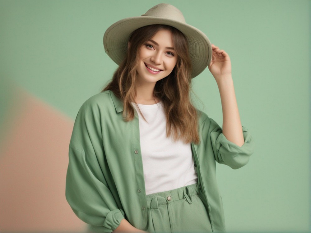 australian-girl-wearing-trendy-pantone-green-color-clothes-round-hat